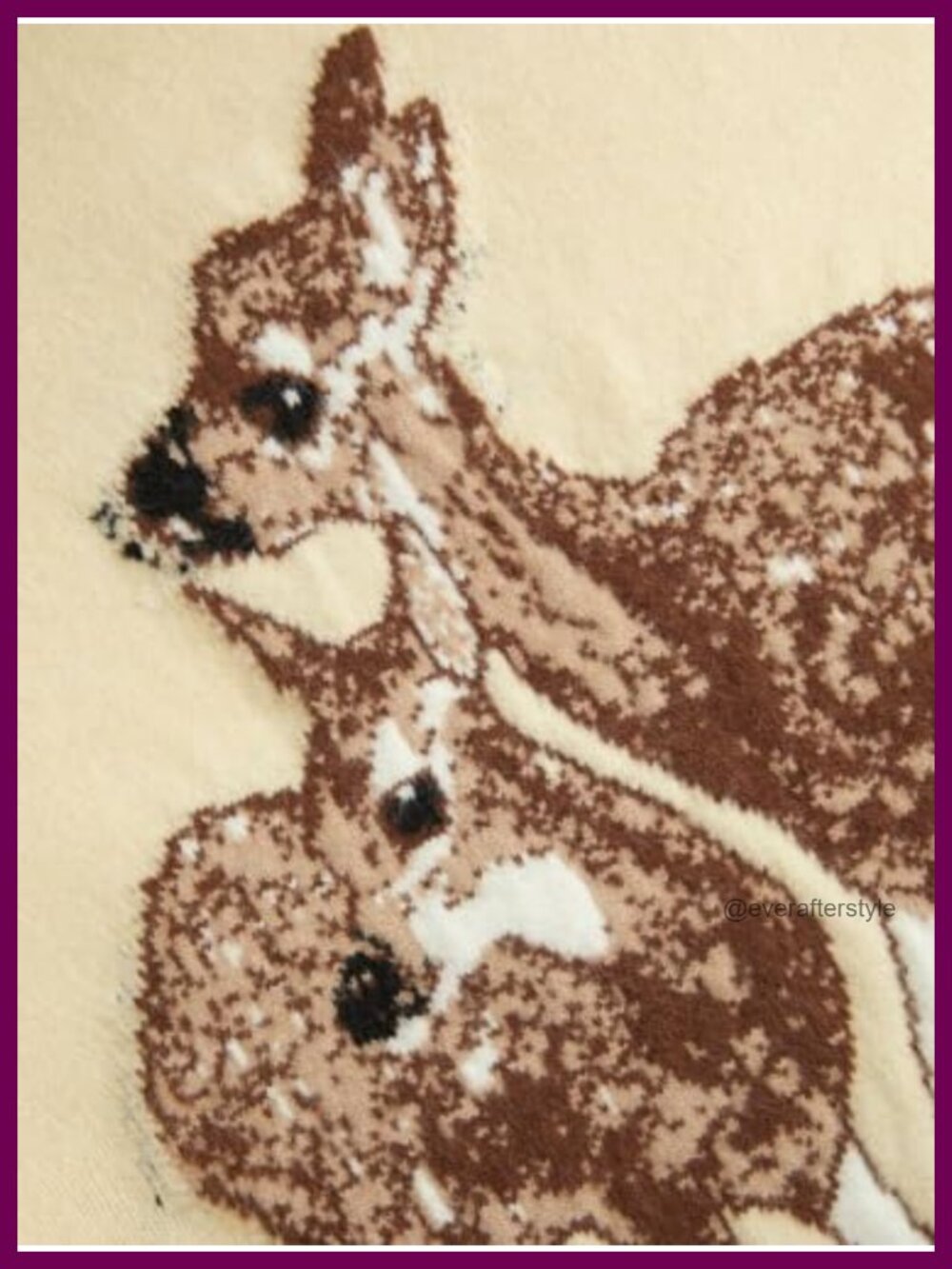 Off Shoulder Knit Pullover Sweater with Deer Graphic, Cottagecore Style - Picture 2 of 4
